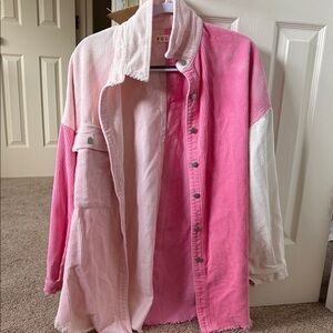 Pink and White Button-Down Shirt Jacket